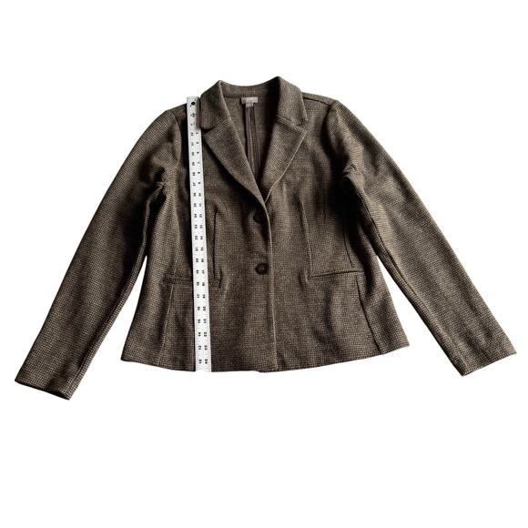 J Jill Wool Blend Jersey Houndstooth Brown Tan Two Button Blazer Jacket M - Picture 9 of 9